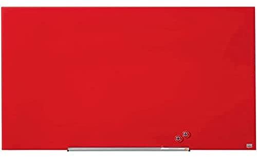 Nobo Pizarra Magnética de Cristal Con Bandeja para Rotuladores Extraíble, 1900 x 1000 mm, Sistema de Instalación InvisaMount, Impression Pro, Rojo, 1905186