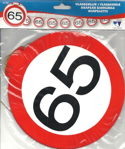 Partykette 65.Geburtstag, Girlande 12m, 15 Schilder, Motiv Verkehrsschild