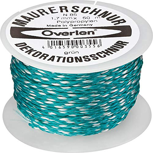 Overmann 008501700200500AA N 85 Normalgeflecht Maurerschnur 1,7 mm x 50 m aus Polypropylen, Grün mit Kennfaden