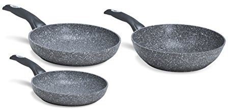 Aeternum Madame Petravera Plus Tris di Padelle e Wok Saltapasta, 1.64 Litri, Alluminio, Grigio (Pietra)