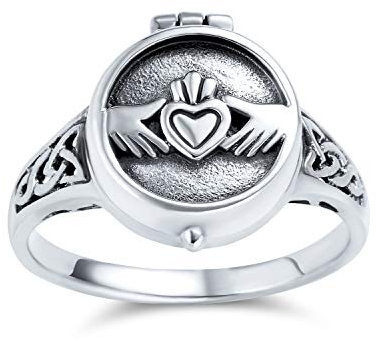 Bff Himmlisch Irish Friendship Paare Abschlussballise Heart Memorial Keepsake Claddagh Sperrenet Ring For Men For Freundin Oxidized .925 Sterling Silver