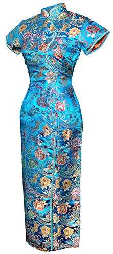 7Fairy Women's VTG Turquoise Ten Buttons Long Chinese Dress Cheongsam