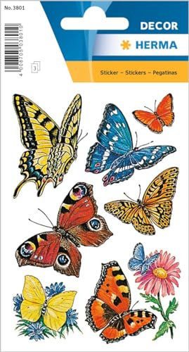 HERMA 3801 Aufkleber Schmetterlinge Bunt klein groß, 24 Stück, Schmetterling Sticker mit Blumen, Butterfly Etiketten für Fotoalbum Tagebuch Poesiealbum Scrapbooking Dekoration Briefe DIY Basteln