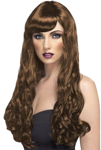 Smiffys Verlangen Perücke, Braun, Lang, Lockig mit Pony Halloween