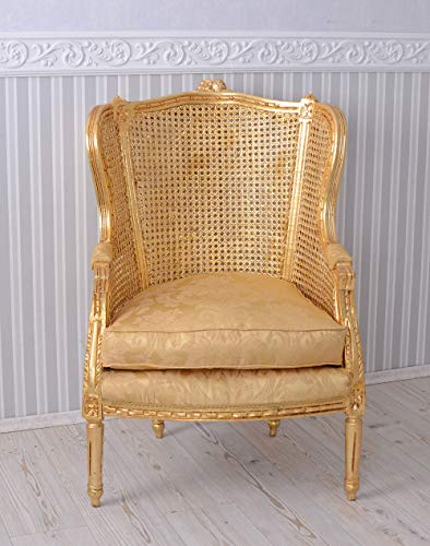 Prunksessel Thron Gold Holz vergoldet barock Ohrensessel Polsterstuhl Armlehne Antikstil cat678a06 Palazzo Exklusiv