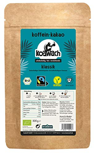koawach Kakaopulver Trinkschokolade – Koffein Kakao mit Guarana Vegan heiße Schokolade Getränk ohne Zucker Energy Drink Backkakao Bio Fairtrade 500g in versch. Sorten (500g, Klassik)
