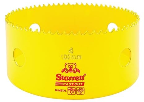 Starrett Bi-Metal Fast Cut Straight Pitch Hole Saw with Abrasion Resistant HSS Teeth - Ideal for Cutting Metal, Steel, and Wood - 4 Diameter, 1-5/8 Depth - FCH0400-G