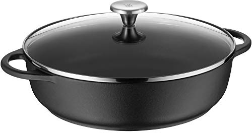 WMF Schmorpfanne 28 cm, Servierpfanne, Bauernpfanne mit Glasdeckel, Gusseisen emailliert, Induktion, hoher Rand, backofenfest