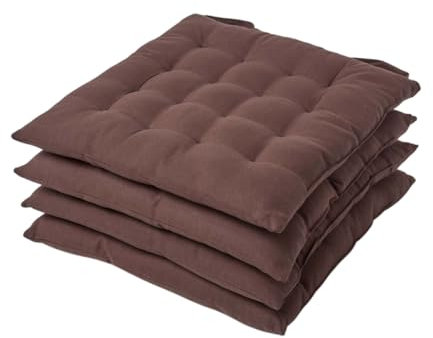 Homescapes 4er Set Stuhlkissen 40x40 cm braun – Sitzkissen Outdoor/Indoor mit Baumwollbezug, Sitzpolster waschbar und Oeko-TEX-Zertifiziert für Esszimmer-, Küchen- & Gartenstühle