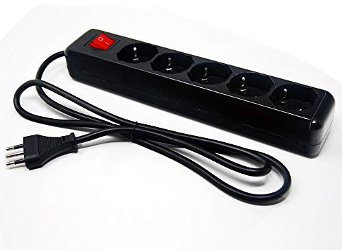 Tecnoware Multipresa Filtrata, Interruttore Luminoso, Protezione di Sicurezza, Spina Ingresso Italia, 5 Uscite Filtrate Inclinate 45 gradi Tipo Schuko/Italia 10/16 A, Nero