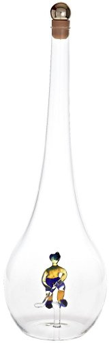 CRISTALICA Geschenkflasche Glas mit Figur Eishockey 500ml leer zum selbst befüllen