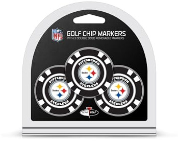 Team Golf NFL Pittsburgh Steelers 3 Pack Golf Chip Ball Markers, Poker Chip Size with Pop Out Smaller Double-Sided Enamel Markers