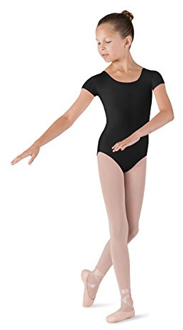 Bloch Dance Girls Dujour Microlux Gymnastikanzug, kurzärmelig, Mädchen, CL5602, Schwarz, 38