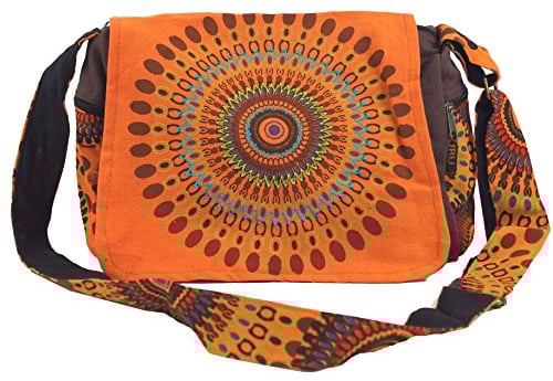 GURU SHOP Schultertasche, Hippie Tasche, Goa Tasche - Orange, Unisex - Erwachsene, Baumwolle, 23x28x20 cm