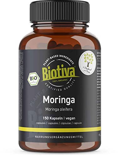 Moringa Bio 150 Kapseln - 500mg je Kapsel - hochdosiert - Top Preis-Leistungs-Verhältnis - ohne Zusätze Trennmittel - vegan - Abgefüllt und kontrolliert in Deutschland - Biotiva