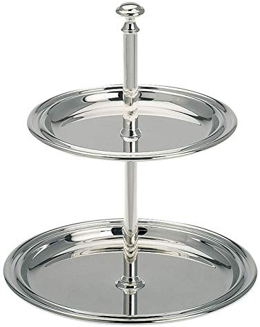 versilberte Etagere mit 2 Etagen - Kleiner Servier-Ständer 16 cm mit 2 Tellern - Deko-Ständer 2-stöckig - ideal für Obst, Pralinen, Nüsse, Konfekt, Gebäck oder Snacks