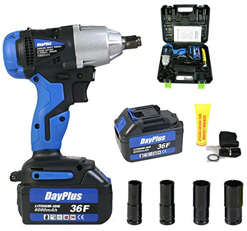 Wheel Wrench Electric Brushless Cordless Wwrench with 2 Batteries 1/2 Inch Square Drive, 14mm 17mm 19mm 22mm 4 Socket Set Forward/Reverse Setting 3200RPM High Torque 420nm Lug Nut Removal