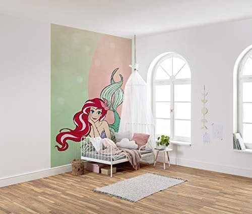 Komar Disney Vlies Fototapete Ariel Pastell | Größe: 200 x 280 cm (Breite x Höhe), Bahnbreite 50 cm | Tapete, Wandbild, Dekoration, Wandbelag, Kinderzimmer, Schlafzimmer | DX4-027, rosa, grün