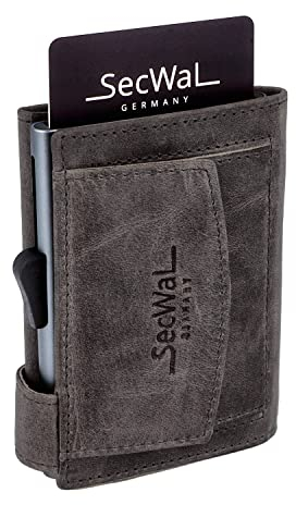 SecWal Kartenetui mit Münzfach Druckknopf inkl. Geschenkbox - Made in Germany - Echtleder Mini Geldbörse inkl. E-Book für Damen und Herren - RFID Schutz Geldbeutel klein (Hunter Grau)