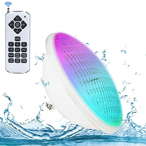 KOLLNIUN Lámpara LED para piscinas, 20W PAR56 RGB para piscinas Lámpara subacuática con control remoto para piscinas, 12V AC/DC IP68 Waterproof Pool Lamp (20)