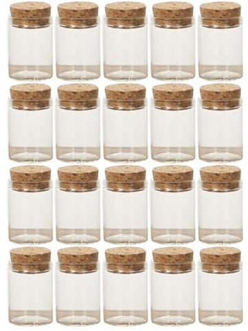 DOITOOL Mini Glass Bottles Set - 20Pcs Glass Jars with Wood Cork Stoppers, Transparent Storage Bottles For Kitchen, Herb, Spices, Sweets - Decorative Small Bottles