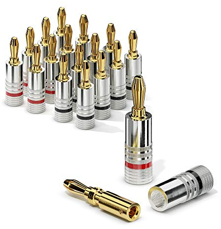 sonero Bananenstecker 16er-Set, für alle Lautsprecherkabel mit einem Durchmesser bis max. 6mm², 4 Stück mit Farbcodierung (8x rot, 8x schwarz), 24k vergoldet, S-SC000-16