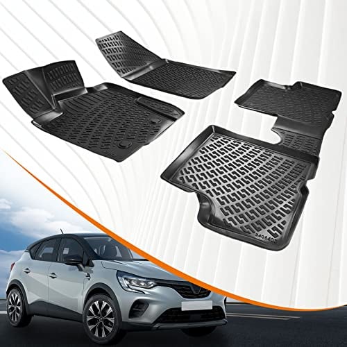 Trimak Passgenau 3D Fussmatten Auto Kompatibel mit Renault Captur 2 Gen ab 2020 (Nicht geeignet für Hybrid) Auto Zubehör 1. und 2. Reihe Gummimatten Autos TPE Allwetter Geruchlos rutschfest Schwarz
