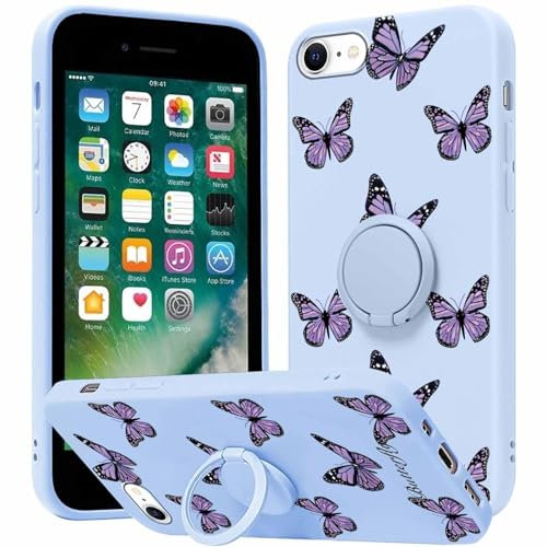 Yoedge Phone case for Apple iPhone 7 Plus / 8 Plus 5.5 inch, 360° Magnetic Ring Holder Kickstand Silicone TPU Shockproof Anti-Scratch Protective Resistant Pattern for iPhone 7 Plus/8 Plus, Butterfly