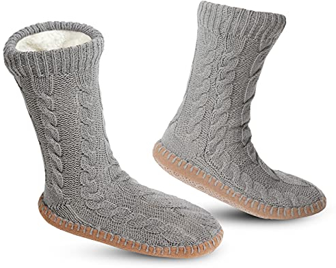 Vihir Hüttensocken Herren & Damen Winter, Dicke Pantoffel Socken, Rutschfeste Hausschuh Socken, Weiche Stoppersocken, Slipper Socken, Warme Hüttensocken Winter Weihnachtssocken Geschenk 1 Paar