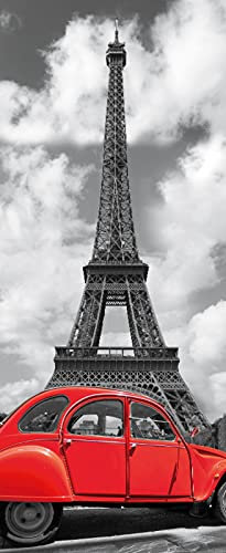 A.Monamour Türtapete Selbstklebend Türfolie Türposter 3D EIN Rotes Auto Vor Dem Eiffelturm In Paris Frankreich Vinyl Folie Türdeko Tapete Wandbild Türaufkleber Türtattoo 90 x 200 cm