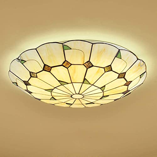 Deckenleuchte Vintage Glas Tiffany Lampe Deckenlampe Runde Retro Mittelmeer Design E27 Deckenbeleuchtung Landhaus Rustikale Esszimmer Wohnzimmer Schlafzimmer Küche Flur Treppe Modern Wandleuchte Ø30CM