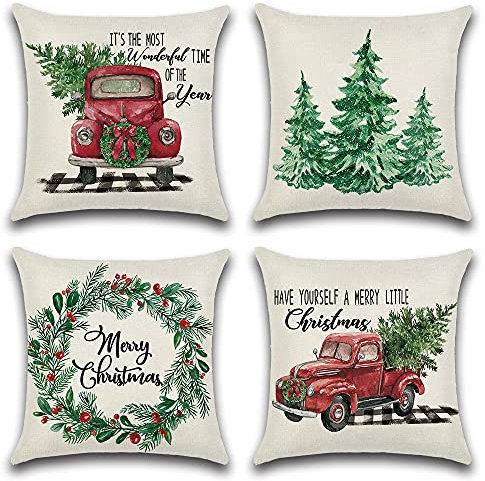 JOTOM Weihnachten Kissenbezug wasserdichte Kissenhülle 45x45cm 4er Set Sofakissen Dekokissen Bezug für Sofa Zimmer Outdoor Balkon Terrasse Patio Garten Outdoor (Weihnachtsthema A)