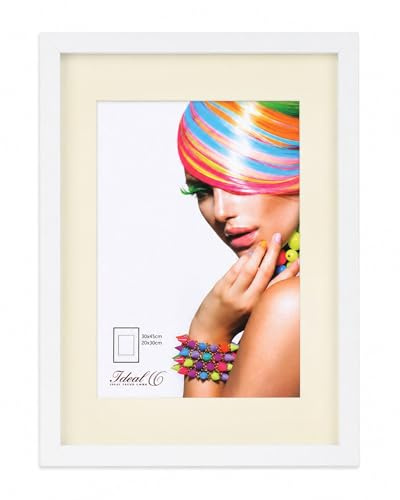 IDEAL TREND 3D Objektrahmen Bilderrahmen mit Passepartout & gehärtetem Glas Holz MDF Rahmen Foto Poster: Farbe: Weiß | Format: 30x45