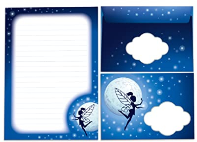 Briefblock mit Umschlag für Kinder Fee Briefpapier-Set für Mädchen (Block A5 mit 25 Blätter + 15 Umschläge)