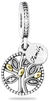 BIZK Charm Argento Sterling 925 Ciondolo per Donna Bracciali e Collane Regalo Ciondoli di compleanno di San Valentino Festa Della Mamma Giorno Natale Bat Mitzvah (Albero Famiglia)