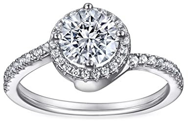 Ayoiow Damenring 925 Silber Breit Weiß Ring Kristalle Runde Ehering für Frauen Größe 60 (19.1)