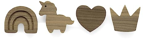 PLT Wandhaken für Kinder aus Holz, Kinder, Kinderzimmer, Regenbogen, Krone, Herz, Einhorn, Deko, Walnuss, Kleiderhaken, Garderobe, Garderobenhaken, Scandi-Style, Geschenkidee,, Braun, 5.5 x 6 x 3 cm