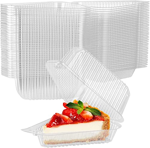 LATERN 100 Piezas Cajas de Rebanadas de Pastel, Cajas Individuales de Tarta de Queso Cajas para Cupcakes con Forma de Concha Recipiente de Comida con Bisagras de Plástico Transparente con Tapas