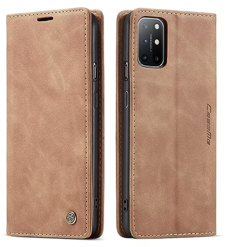 SLWYF Handyhülle für OnePlus 8T Hülle, PU Leder Flip Tasche Klappbar Magnet Wallet Lederhülle, Silikon Bumper Klapphülle Case mit Kartenfäch für OnePlus 8T, Braun