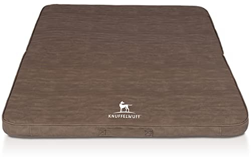 Knuffelwuff Faltbare Reisematte Orthopädisch Roanoke Hundematte aus Laser gestepptem Kunstleder 120 x 100cm Braun - Abnehmbarer Bezug - waschbar - für große, mittelgroße und kleine Hunde