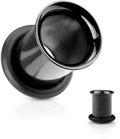 Single Flared Flesh Tunnel 1,6-25 mm aus 316L Chirurgenstahl FARBWAHL Ohrschmuck Piercing (19,0 mm, Schwarz)