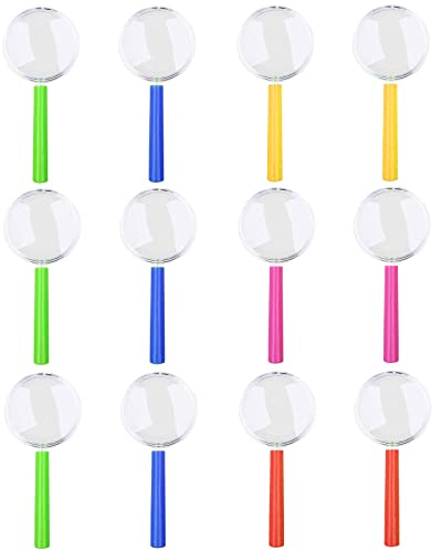 TSHAOUN 12 Stück Kinder Lupen Spielzeug Mitgebsel für Kinder aus Kunststoff Acryl Party Lupen Kindereignet Sich sehr gut zum Lesen und Beobachten von Insekten Kindergeburtstag Geschenk (12 PCS)