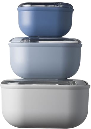 OMADA Design - Set di 3 Contenitori ermetici per alimenti quadrati da 0,4-1 - 2 L, porta pranzo con coperchio trasparente - Made in Italy - Linea Pull Box