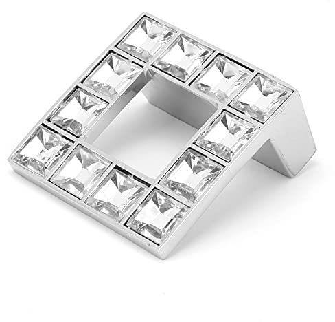 Natudeco Square Crystal Drawer Knob 16 Grids Crystal Closet Cupboard Door Handle Pull with Double Hole Furniture Hardware Accessory