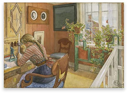 Mondi Art Store Carl Larsson berühmte Bild. Berühmte Gemälde Kunstposter. „Briefschreiben“-Druck auf Leinwand. Reproduktion von Wohnkulturbildern. 60 x 90 cm (23,7 x 35,5 Zoll) rahmenlos