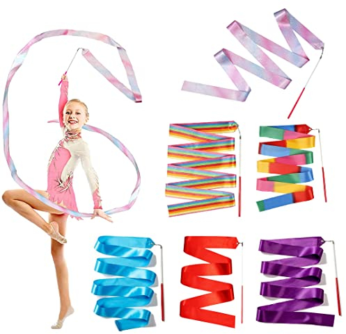 6-Teiliges Kinder Rhythmische Sportgymnastik Band Tanzbänder In Verträumten Farben, Tanzband Gymnastikband Mit Stab Geeignet Für Künstlerische Tanzgymnastik, Kindertanz, Talentshow