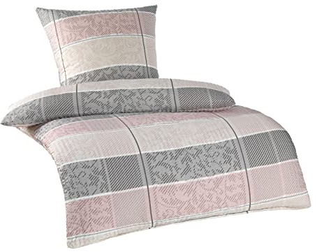 Soma Microfaser Seersucker Bettwäsche Reißverschluss 135x200 cm Bettbezug Kopfkissenbezug 80x80 cm Klara Rose rosa weiß