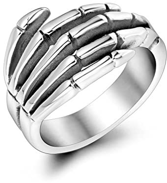 Whoiy Ringe Silber Totenkopf, Men Ring Edelstahl Schädel Handring Breite 15,2 mm Größe 62 (19.7) mit Box