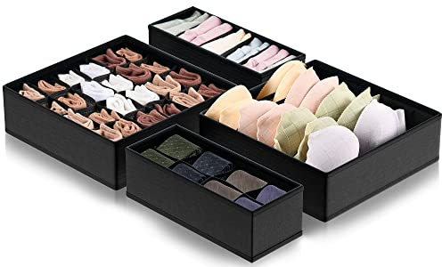 GoMaihe Schubladen Organizer 4er Set für IKEA Kleiderschrank, Schrank Ordnungssystem für Wickelkommode HEMNES MALM PAX Kommode, Socken BH Unterwäsche Krawatten Wickelbedarf Aufbewahrung, Schwarz