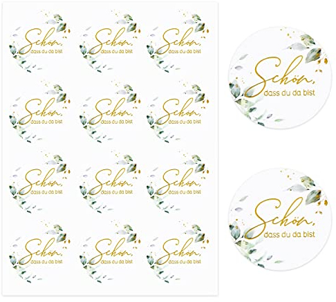 120 Stk 4cm Schön dass du da bist Sticker Eukalyptus, Hochzeit Party Aufkleber Rund Selbstklebend Kindergeburtstag Deko für Geburtstag Taufe Kommunion Konfirmation (Eukalyptusblätter)